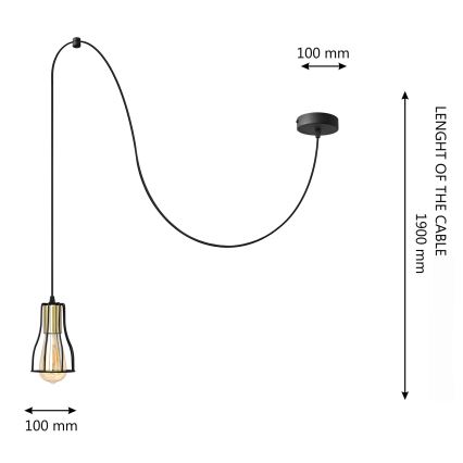 Πολύφωτο με συρματόσχοινο TUBE 1xE27/15W/230V μαύρο/χρυσαφί