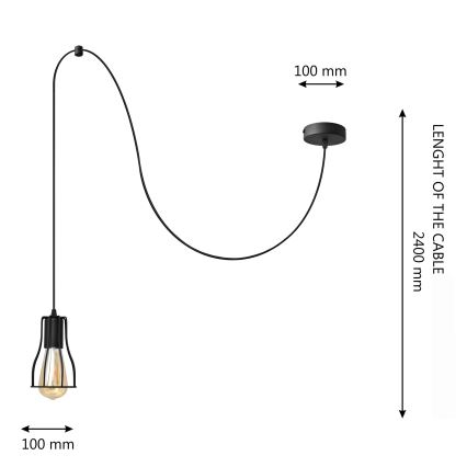 Πολύφωτο με συρματόσχοινο TUBE LONG 1xE27/15W/230V μαύρο