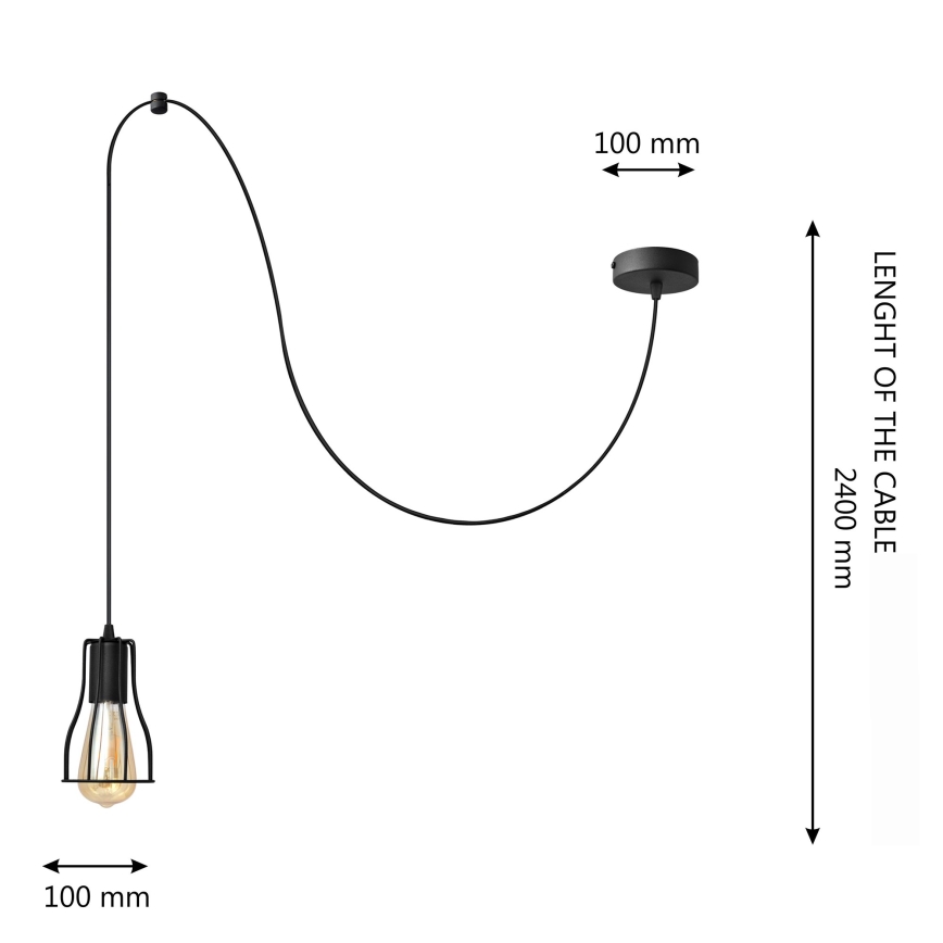 Πολύφωτο με συρματόσχοινο TUBE LONG 1xE27/15W/230V μαύρο