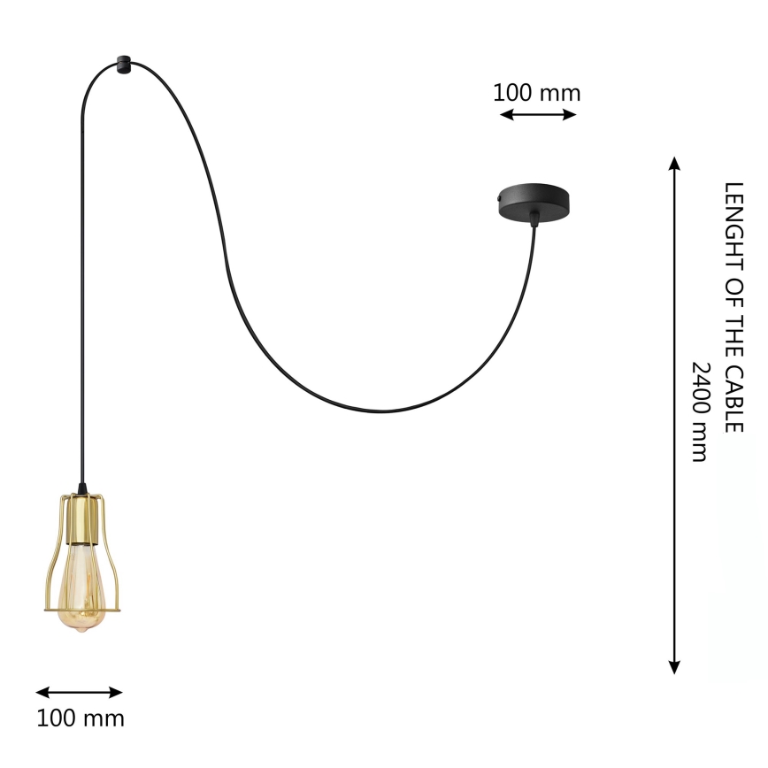 Πολύφωτο με συρματόσχοινο TUBE LONG 1xE27/15W/230V μαύρο/χρυσαφί