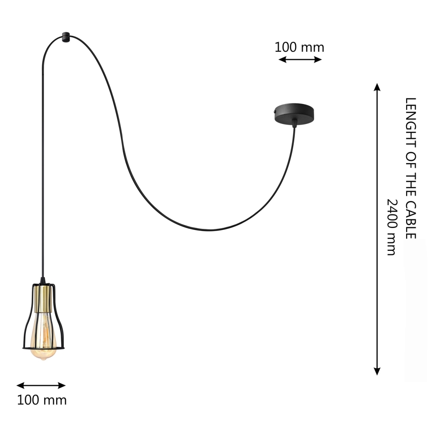 Πολύφωτο με συρματόσχοινο TUBE LONG 1xE27/15W/230V μαύρο/χρυσαφί