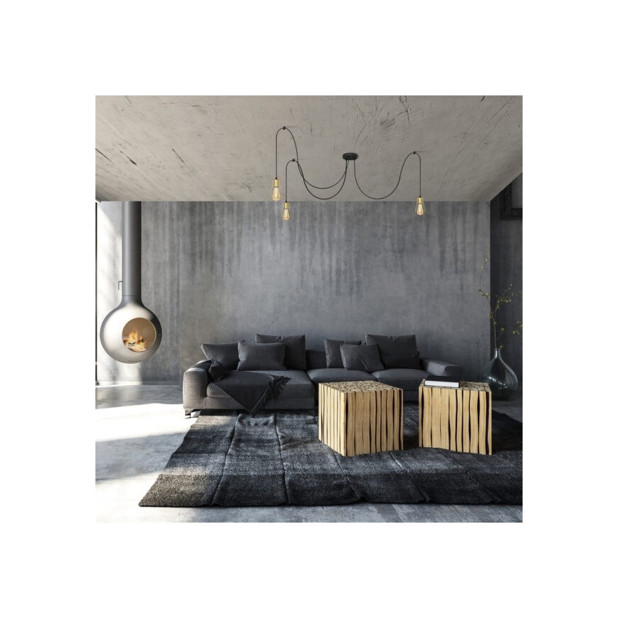 Πολύφωτο με συρματόσχοινο TUBE LONG 3xE27/10W/230V μαύρο/χρυσαφί