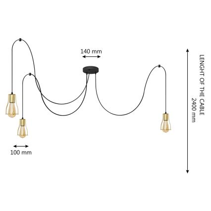 Πολύφωτο με συρματόσχοινο TUBE LONG 3xE27/10W/230V μαύρο/χρυσαφί