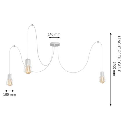 Πολύφωτο με συρματόσχοινο TUBE LONG 3xE27/15W/230V λευκό