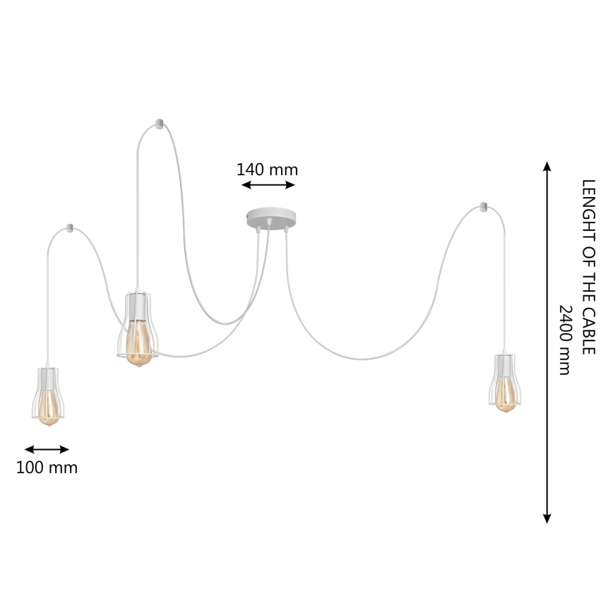 Πολύφωτο με συρματόσχοινο TUBE LONG 3xE27/15W/230V λευκό