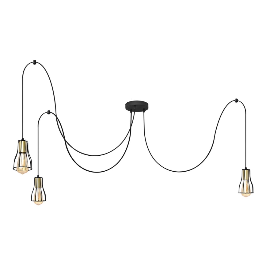 Πολύφωτο με συρματόσχοινο TUBE LONG 3xE27/15W/230V μαύρο/χρυσαφί