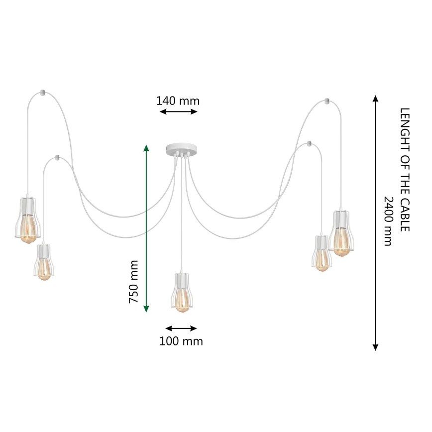 Πολύφωτο με συρματόσχοινο TUBE LONG 5xE27/10W/230V λευκό
