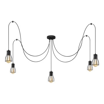 Πολύφωτο με συρματόσχοινο TUBE LONG 5xE27/10W/230V μαύρο