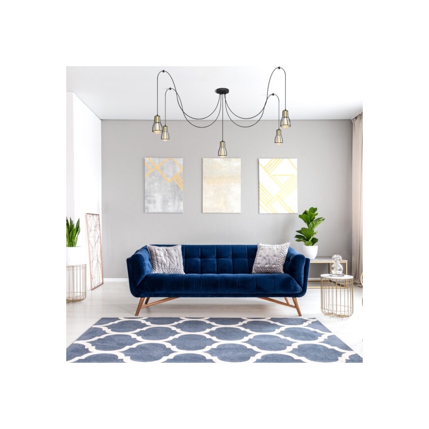 Πολύφωτο με συρματόσχοινο TUBE LONG 5xE27/15W/230V μαύρο/χρυσαφί