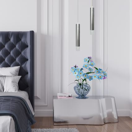 Πολύφωτο με συρματόσχοινο TUBI 1xGU10/8W/230V γυαλιστερό χρώμιο