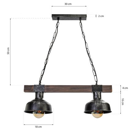 Πολύφωτο ράγα  FARO 2xE27/60W/230V