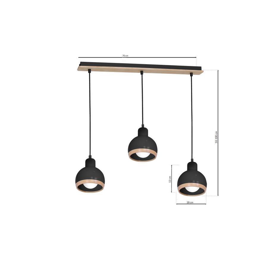 Πολύφωτο ράγα OVAL 3xE27/60W/230V μαύρο