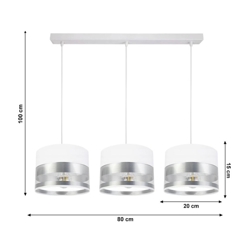Πολύφωτο σε ράγα MILO 3xE27/60W/230V ασημί