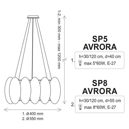 Πολύφωτο σε σχοινί AURORA 5xE27/60W/230V