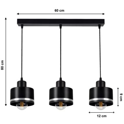 Πολύφωτο σε σχοινί BODO SILVER 3xE27/60W/230V