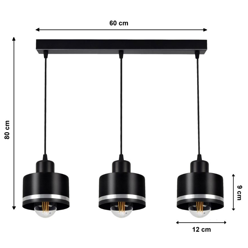 Πολύφωτο σε σχοινί BODO SILVER 3xE27/60W/230V