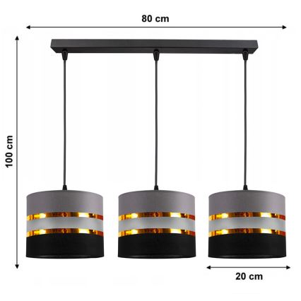 Πολύφωτο σε σχοινί CORAL 3xE27/60W/230V μαύρο και γκρι