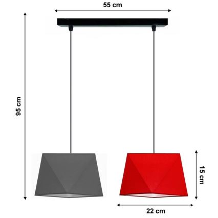 Πολύφωτο σε σχοινί DIAMENT 2xE27/60W/230V γκρι και κόκκινο