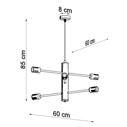 Πολύφωτο σε σχοινί DUOMO 6 6xE27/60W/230V μαύρο