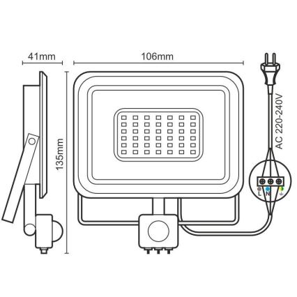 Προβολέας LED με αισθητήρα LED/10W/230V 4000K IP44