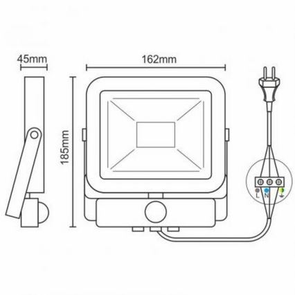 Προβολέας LED με αισθητήρα LED/20W/265V 1800lm λευκό IP65