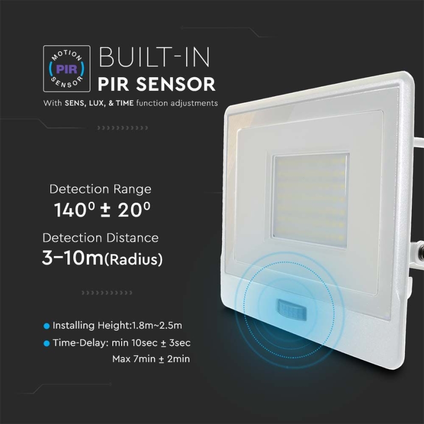 Προβολέας LED με αισθητήρα LED/50W/230V 4000K IP65 λευκό