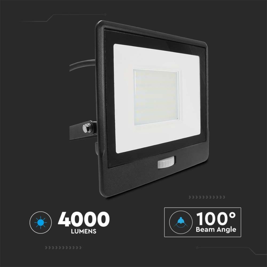 Προβολέας LED με αισθητήρα LED/50W/230V 4000K IP65 μαύρο