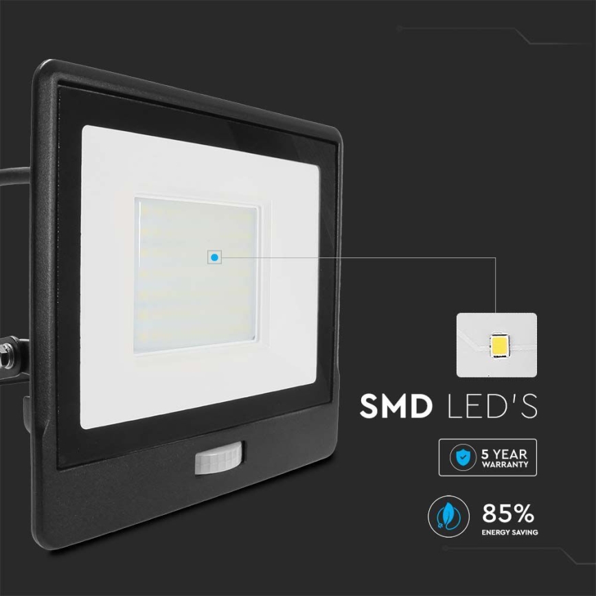 Προβολέας LED με αισθητήρα LED/50W/230V 4000K IP65 μαύρο