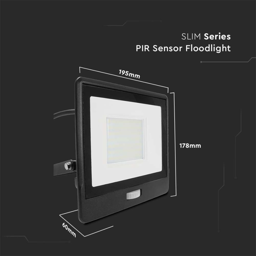 Προβολέας LED με αισθητήρα LED/50W/230V 4000K IP65 μαύρο