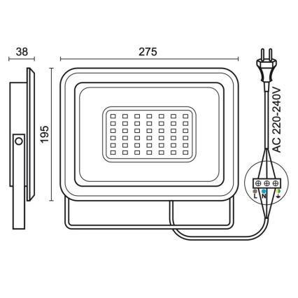 Προβολέας εξωτερικού χώρου LED LED/100W/230V 4000K IP65 μαύρο