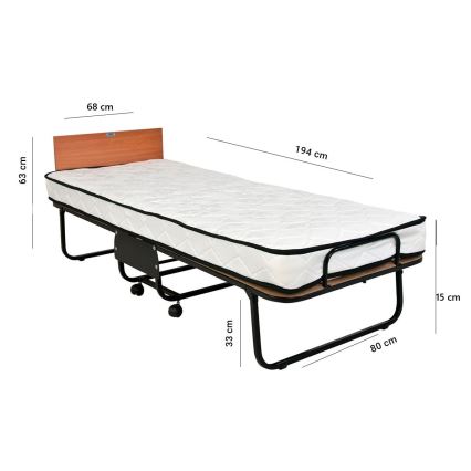 Πτυσσόμενο μεταλλικό μονό κρεβάτι HERON 80x190 cm, λευκό, αντοχή έως 120 kg