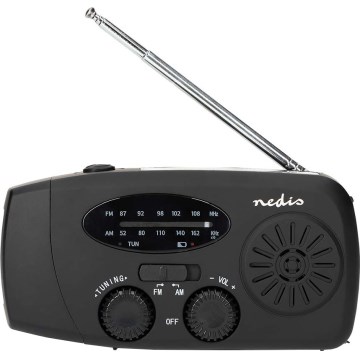 Ραδιόφωνο AM/FM με μανιβέλα για χειροκίνητη φόρτιση, ηλιακό πάνελ και ενσωματωμένο LED φακό — μπαταρία 2000 mAh