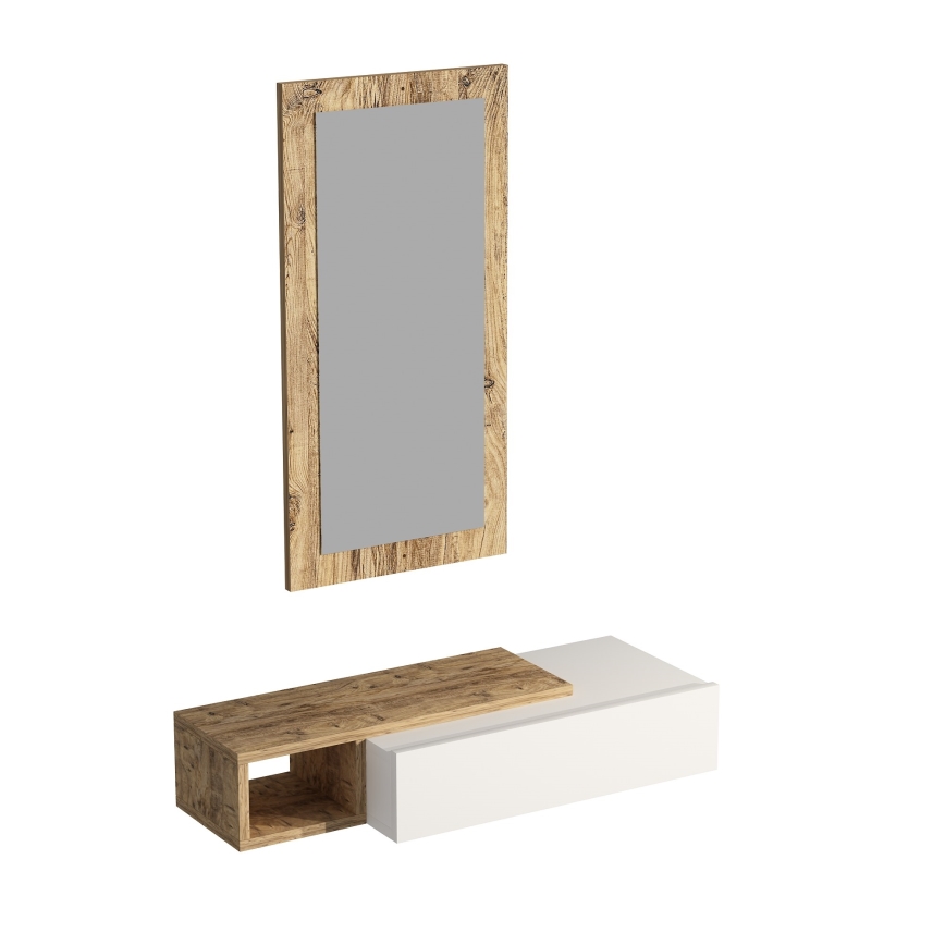 Ράφι τοίχου + wall mirror VIEN λευκό/pine atlantic