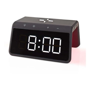 Ρολόι ξυπνητήρι με οθόνη LCD και ασύρματη φόρτιση 15W/5V 1xCR2032 μαύρο