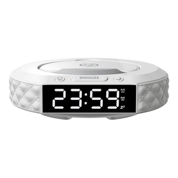 Ρολόι ξυπνητήρι με οθόνη LCD και ασύρματη φόρτιση Qi 27W/9V 220 mAh λευκό