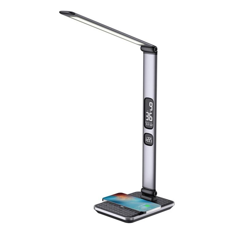 Ρυθμιζόμενο LED επιτραπέζιο φωτιστικό LED/8,5W/230V με ασύρματη φόρτιση ασημί
