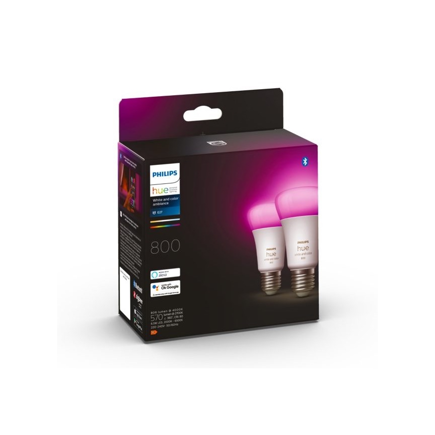 ΣΕΤ 2x LED Dimmable λαμπτήρες Philips Hue White and Color Ambiance A60 E27/6,5W/230V 2000-6500K