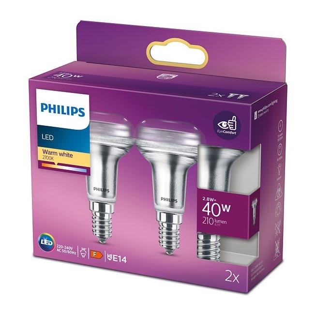 ΣΕΤ 2x LED Reflector λαμπτήρας Philips E14/2,8W/230V 2700K