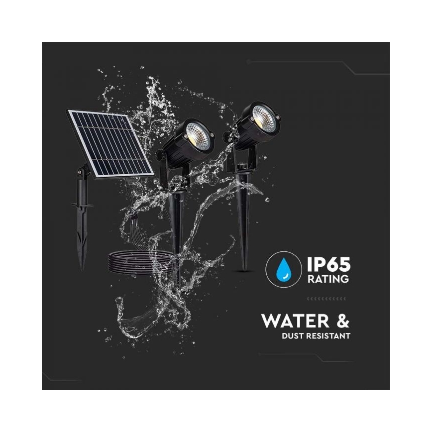 ΣΕΤ 2x LED Εξωτερικό ηλιακό φωτιστικό 2xLED/1,2W/3,7V IP65 3000K 4000 mAh