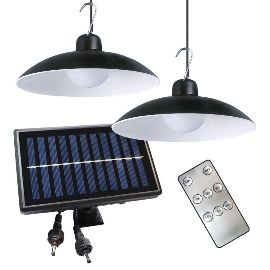 ΣΕΤ 2x LED Ηλιακό κρεμαστό φωτιστικό με αισθητήρα σούρουπου LED/6W/3,7V 2000 mAh IP44 + τηλεχειριστήριο