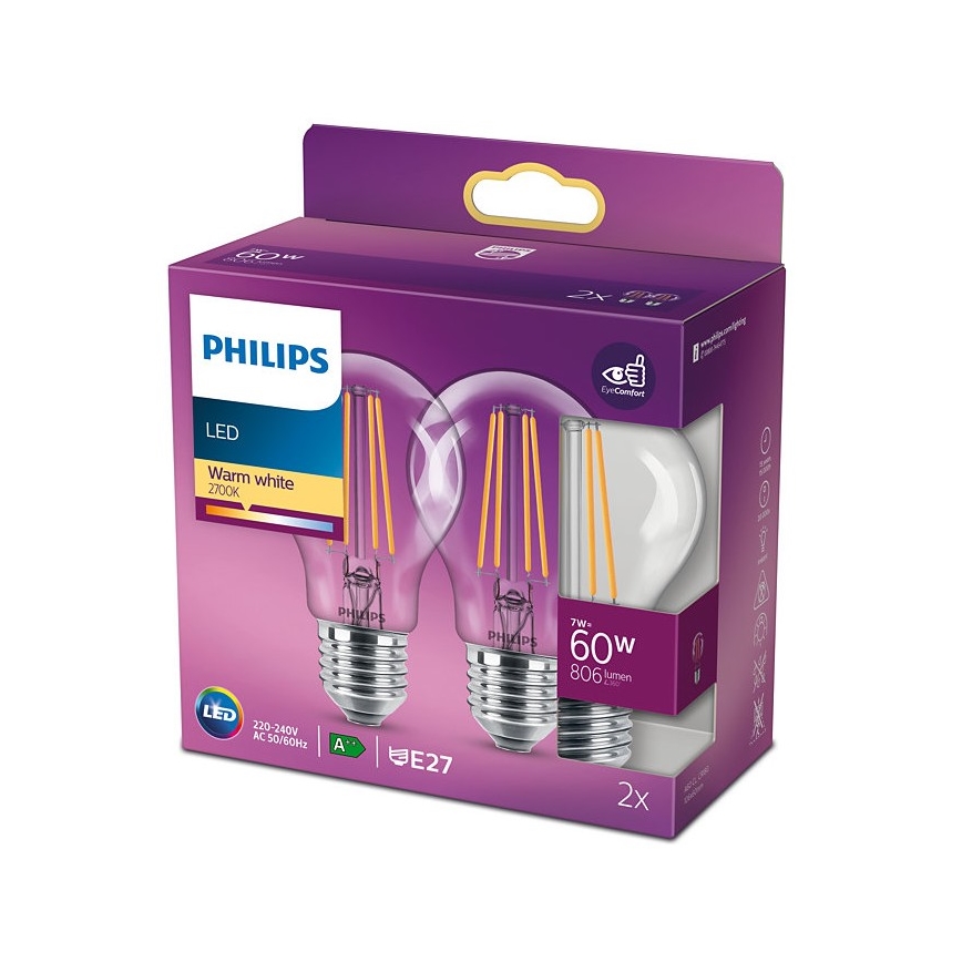 ΣΕΤ 2x LED Λαμπτήρες VINTAGE Philips E27/7W/230V 2700K