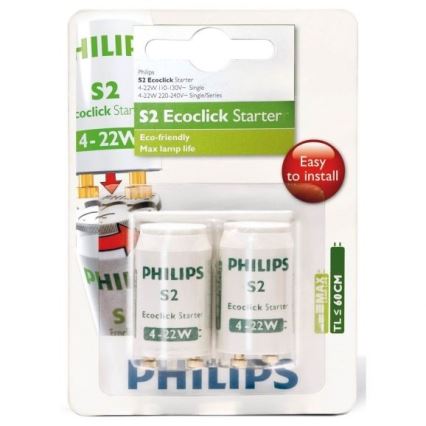 ΣΕΤ 2x Starter για λαμπτήρες φθορισμού Philips S2 4-22W