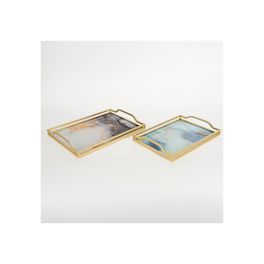 ΣΕΤ 2x Διακοσμητικός δίσκος 40x30/35x25 cm χρυσό