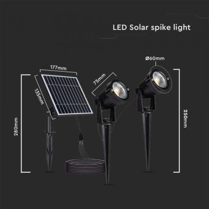 ΣΕΤ 2x Ηλιακό φωτιστικό LED εξωτερικού χώρου 2xLED/1,2W/3,7V IP65 3000K 4000 mAh