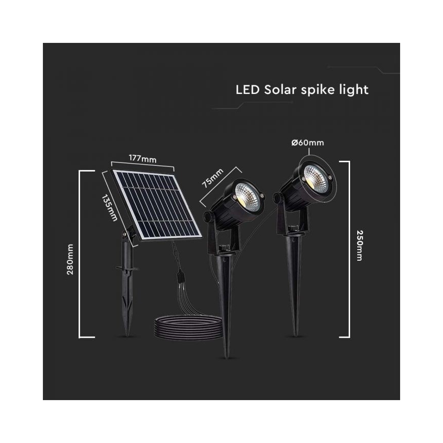 ΣΕΤ 2x Ηλιακό φωτιστικό LED εξωτερικού χώρου 2xLED/1,2W/3,7V IP65 3000K 4000 mAh