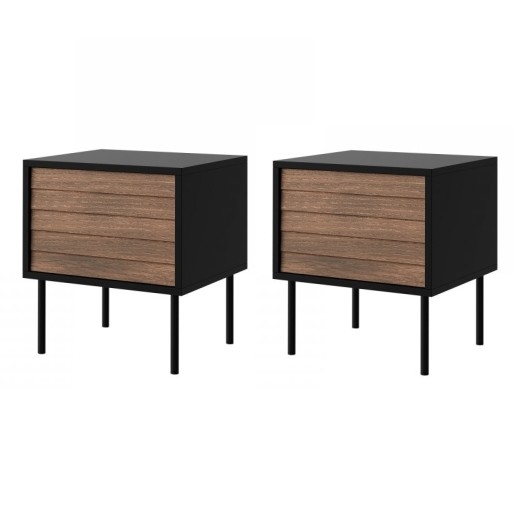 ΣΕΤ 2x Κομοδίνο CORTINA 51x45 cm μαύρο/καρυδιά warnia