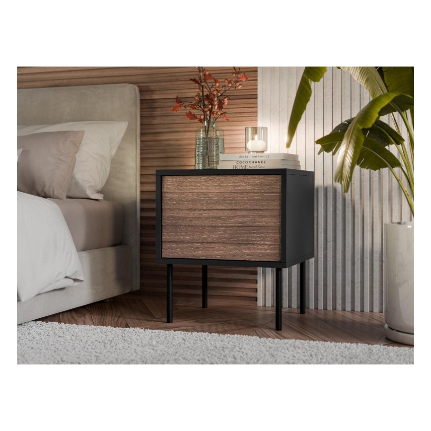 ΣΕΤ 2x Κομοδίνο CORTINA 51x45 cm μαύρο/καρυδιά warnia