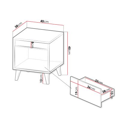 ΣΕΤ 2x Κομοδίνο NORD 45x40 cm δρυς wotan/ανθρακί