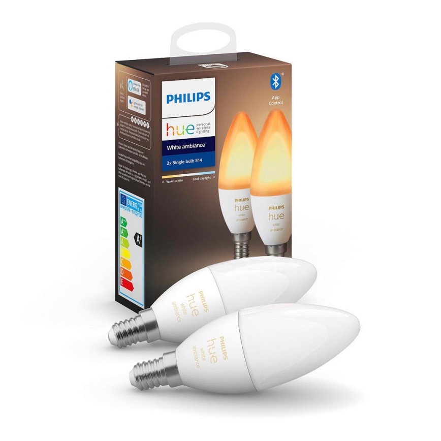 ΣΕΤ 2x Λάμπα Dimmer LED Philips Hue WHITE AMBIANCE B39 E14/4W/230V 2200K - 6500K