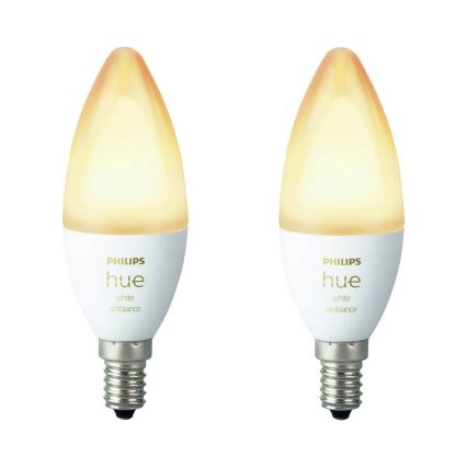 ΣΕΤ 2x Λάμπα Dimmer LED Philips Hue WHITE AMBIANCE B39 E14/4W/230V 2200K - 6500K